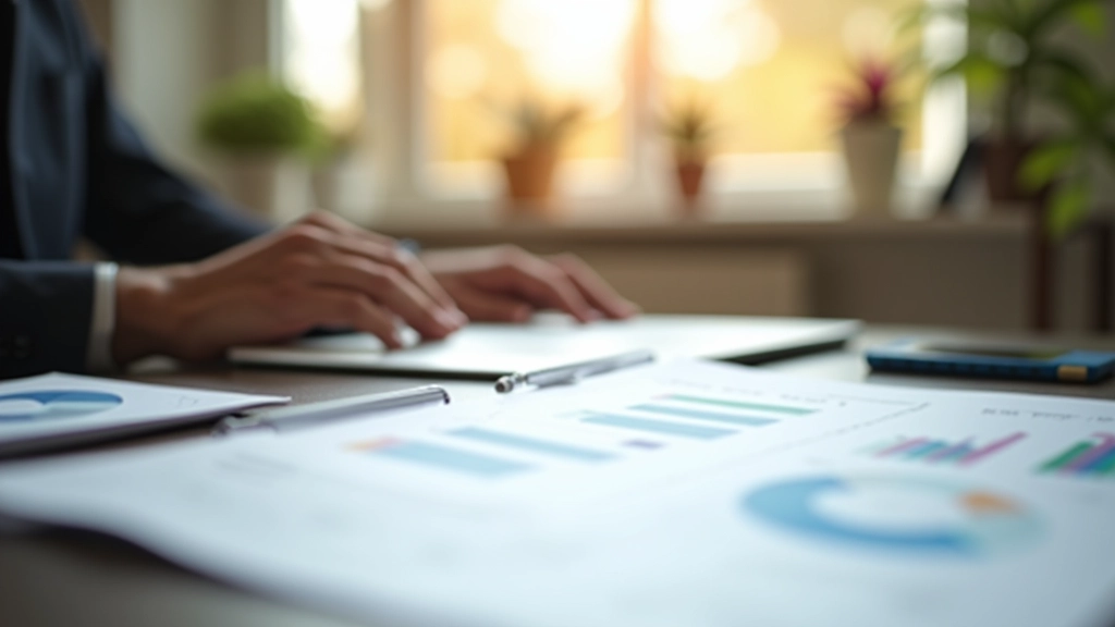 Schreibtisch mit Energiewende-Dokumenten, Grafiken und Laptop